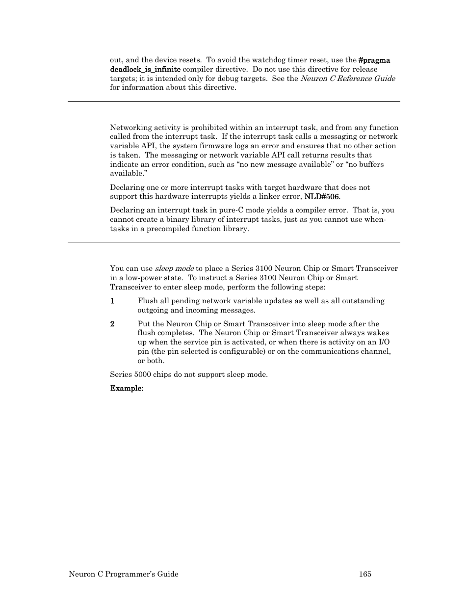 Restrictions for using interrupts, Sleep mode | Echelon Neuron C User Manual | Page 177 / 268