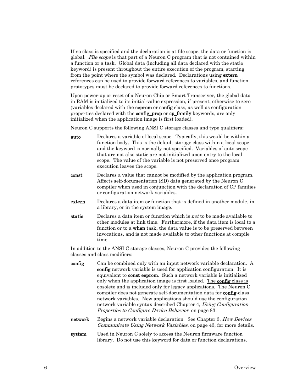 Neuron c storage classes | Echelon Neuron C User Manual | Page 18 / 268