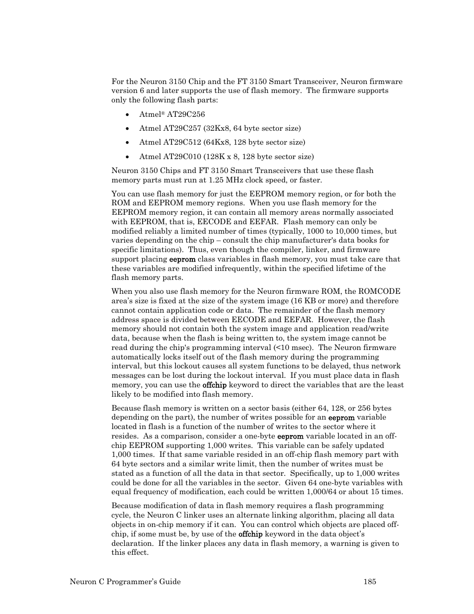 Use of flash memory for series 3100 chips | Echelon Neuron C User Manual | Page 197 / 268