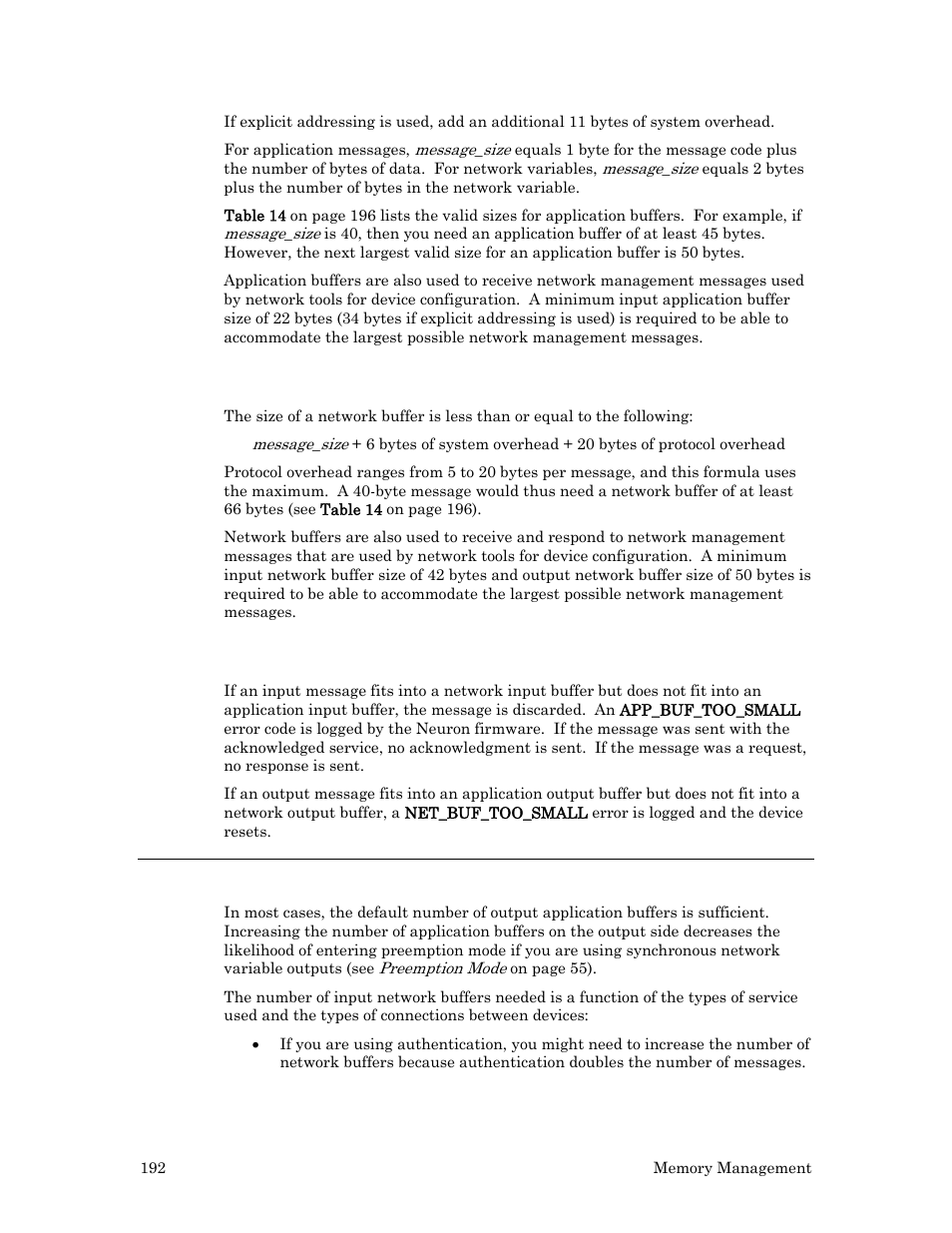 Network buffer size, Errors, Buffer counts | Echelon Neuron C User Manual | Page 204 / 268