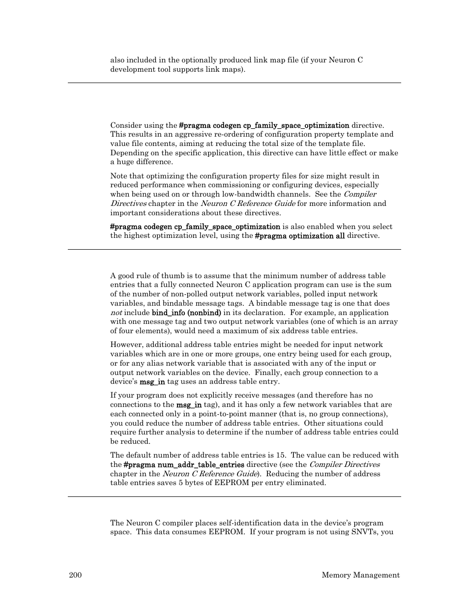 Reduce the number of address table entries, Remove self-identification data if not needed | Echelon Neuron C User Manual | Page 212 / 268