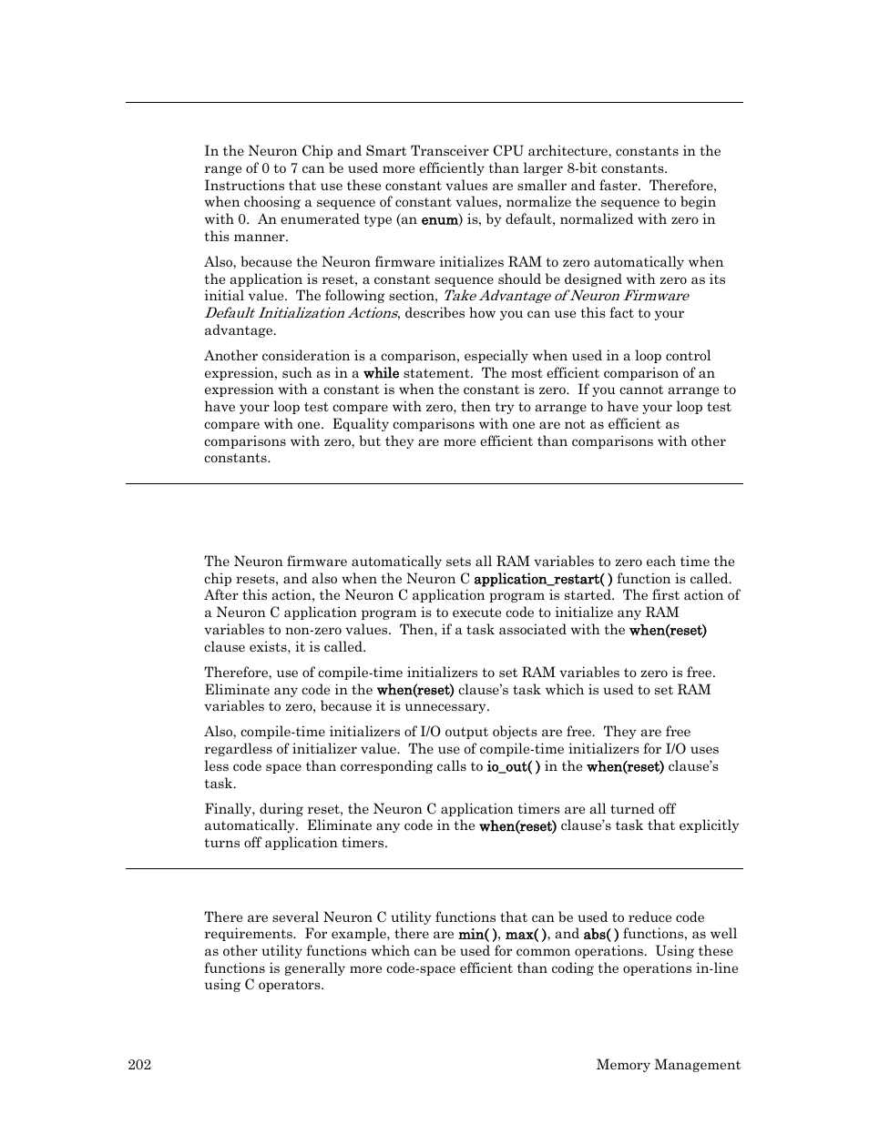 Use efficient constant values, Use neuron c utility functions effectively | Echelon Neuron C User Manual | Page 214 / 268