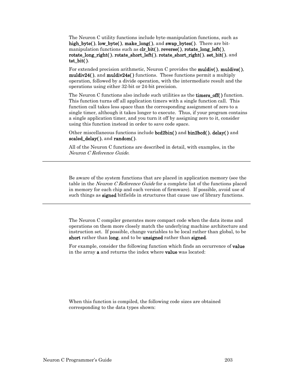 Be aware of library usage, Use more efficient data types | Echelon Neuron C User Manual | Page 215 / 268