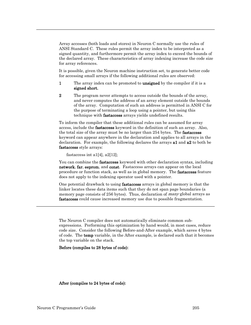 Use the optional fastaccess feature, Eliminate common sub-expressions | Echelon Neuron C User Manual | Page 217 / 268