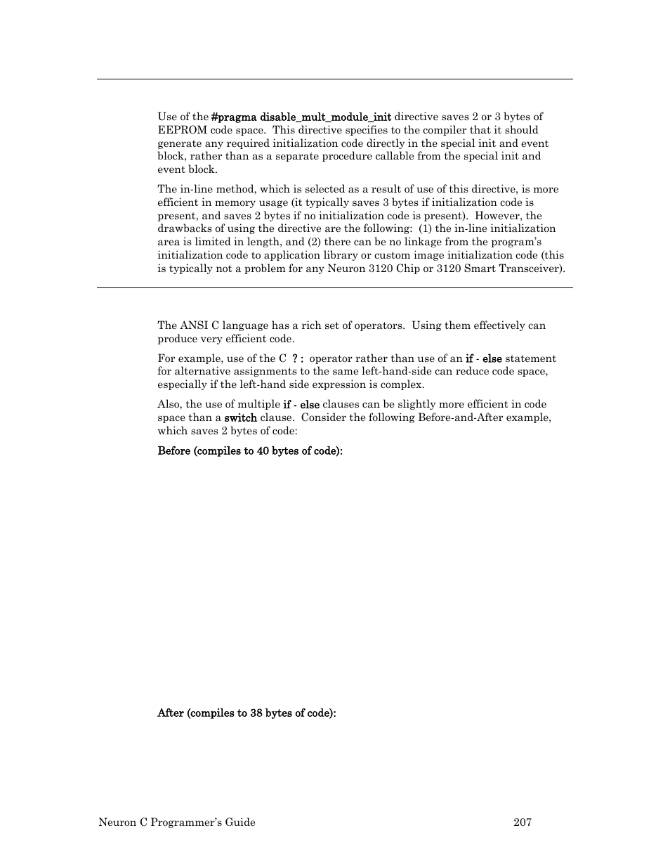 Use the alternate initialization sequence, Use c operators effectively | Echelon Neuron C User Manual | Page 219 / 268