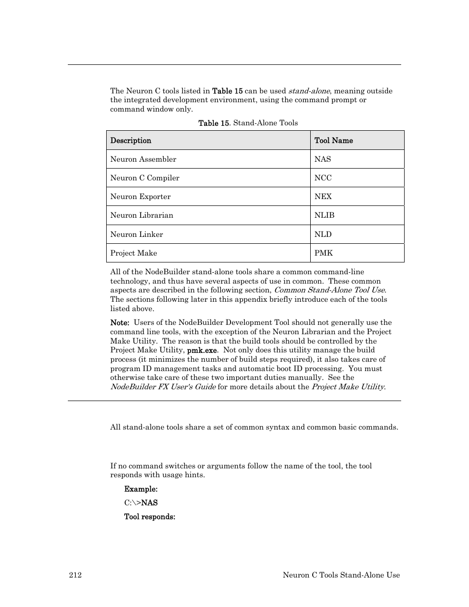 Stand-alone tools, Common stand-alone tool use, Common syntax | Echelon Neuron C User Manual | Page 224 / 268