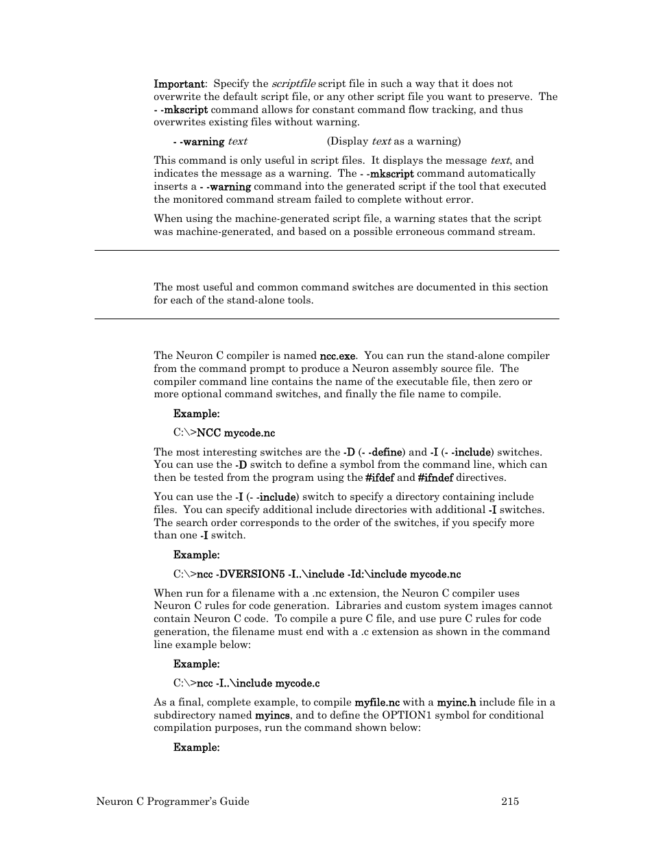 Command switches for stand-alone tools, Neuron c compiler | Echelon Neuron C User Manual | Page 227 / 268