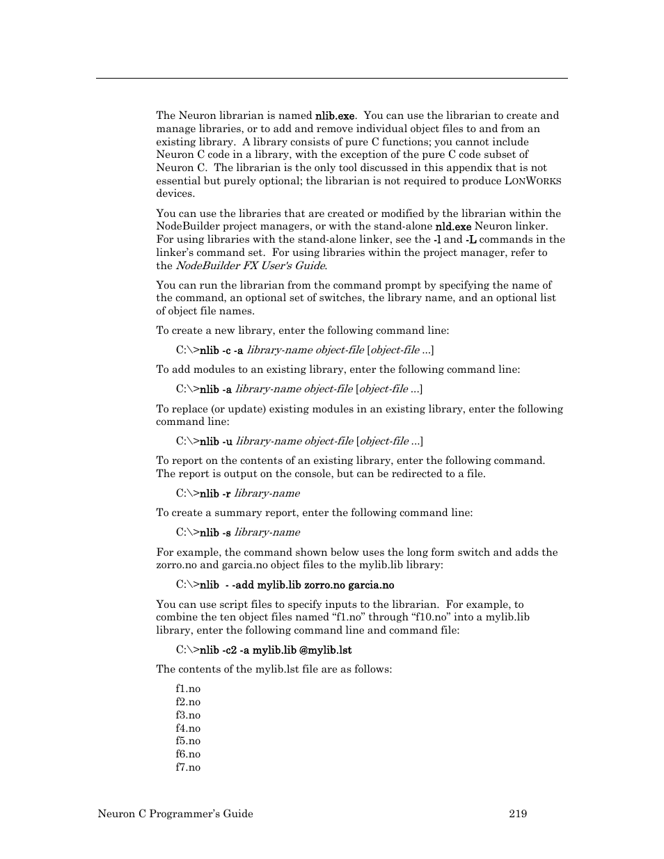 Neuron librarian, 219, as | Echelon Neuron C User Manual | Page 231 / 268