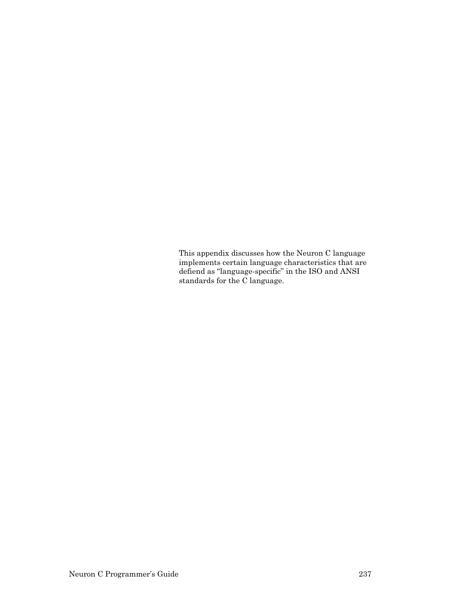 Neuron c language implementation characteristics, 237 for a d | Echelon Neuron C User Manual | Page 249 / 268