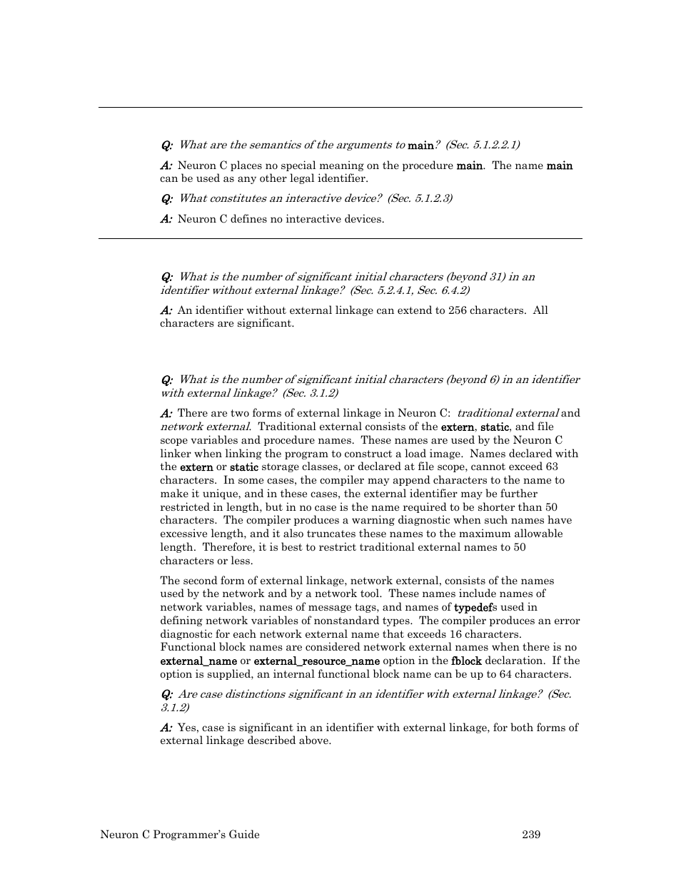 Environment (j.3.2), Identifiers (j.3.3), Identifiers (f.3.3 of ansi c standard) | Echelon Neuron C User Manual | Page 251 / 268