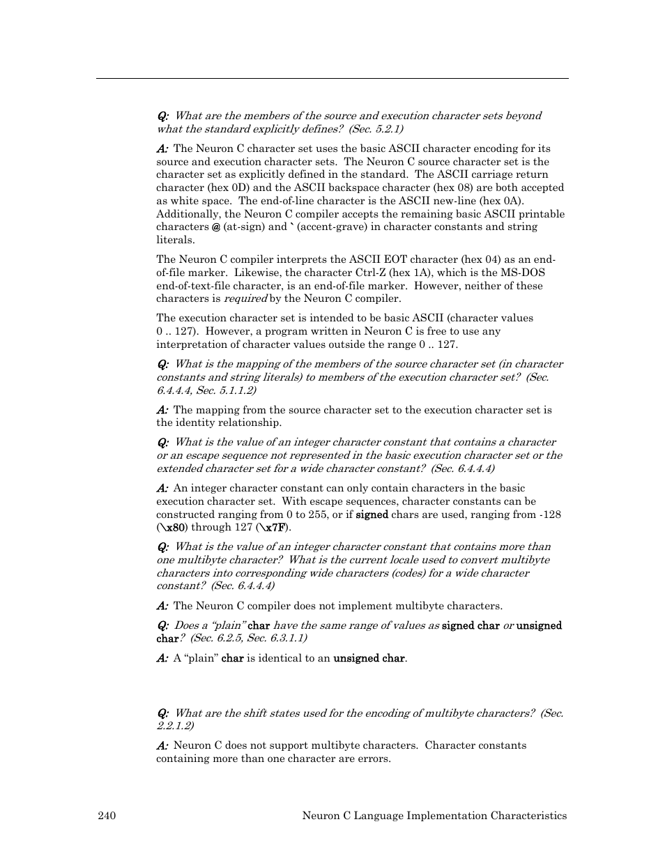 Characters (j.3.4), Characters (f.3.4 of ansi c standard) | Echelon Neuron C User Manual | Page 252 / 268