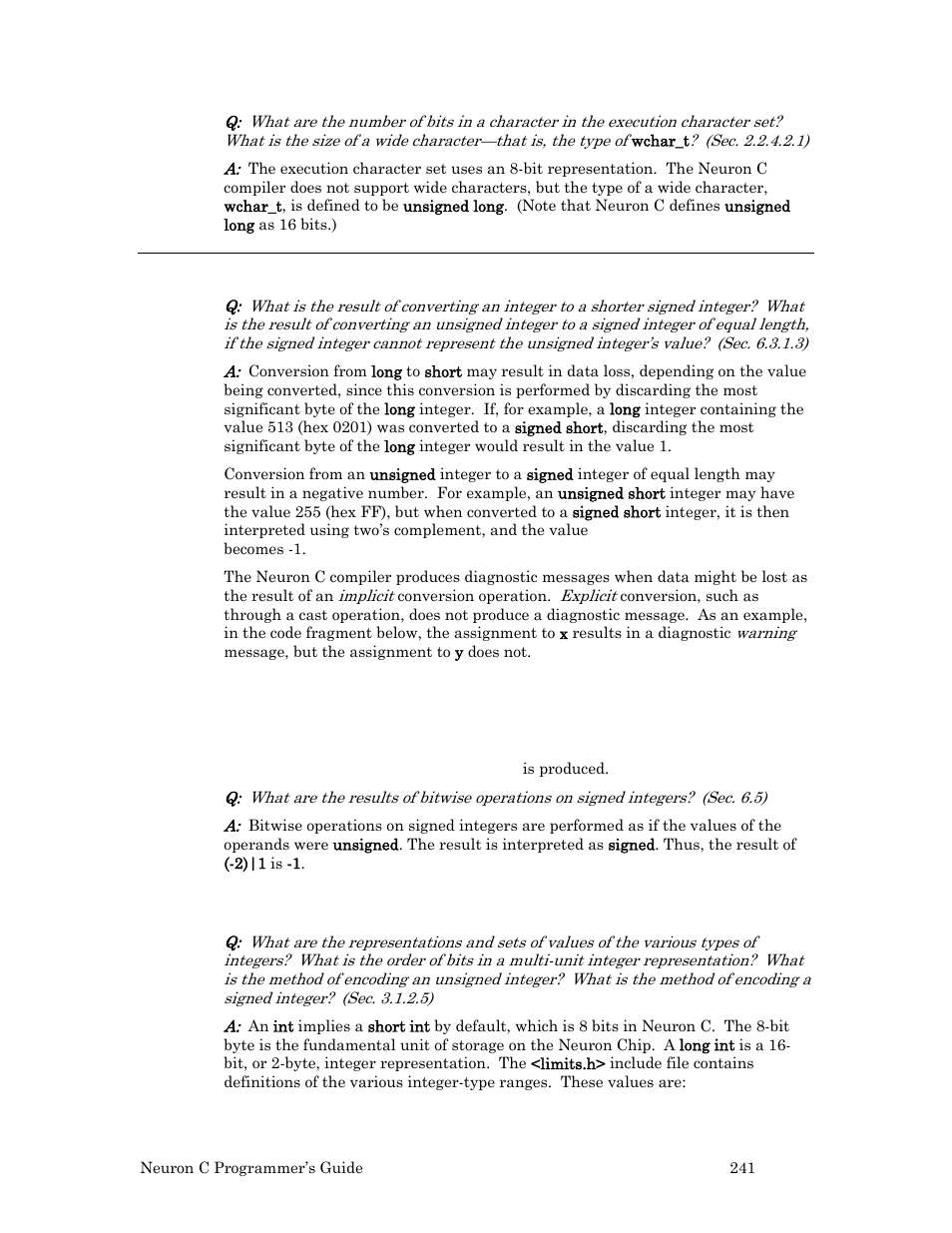 Integers (j.3.5), Integers (f.3.5 of ansi c standard) | Echelon Neuron C User Manual | Page 253 / 268