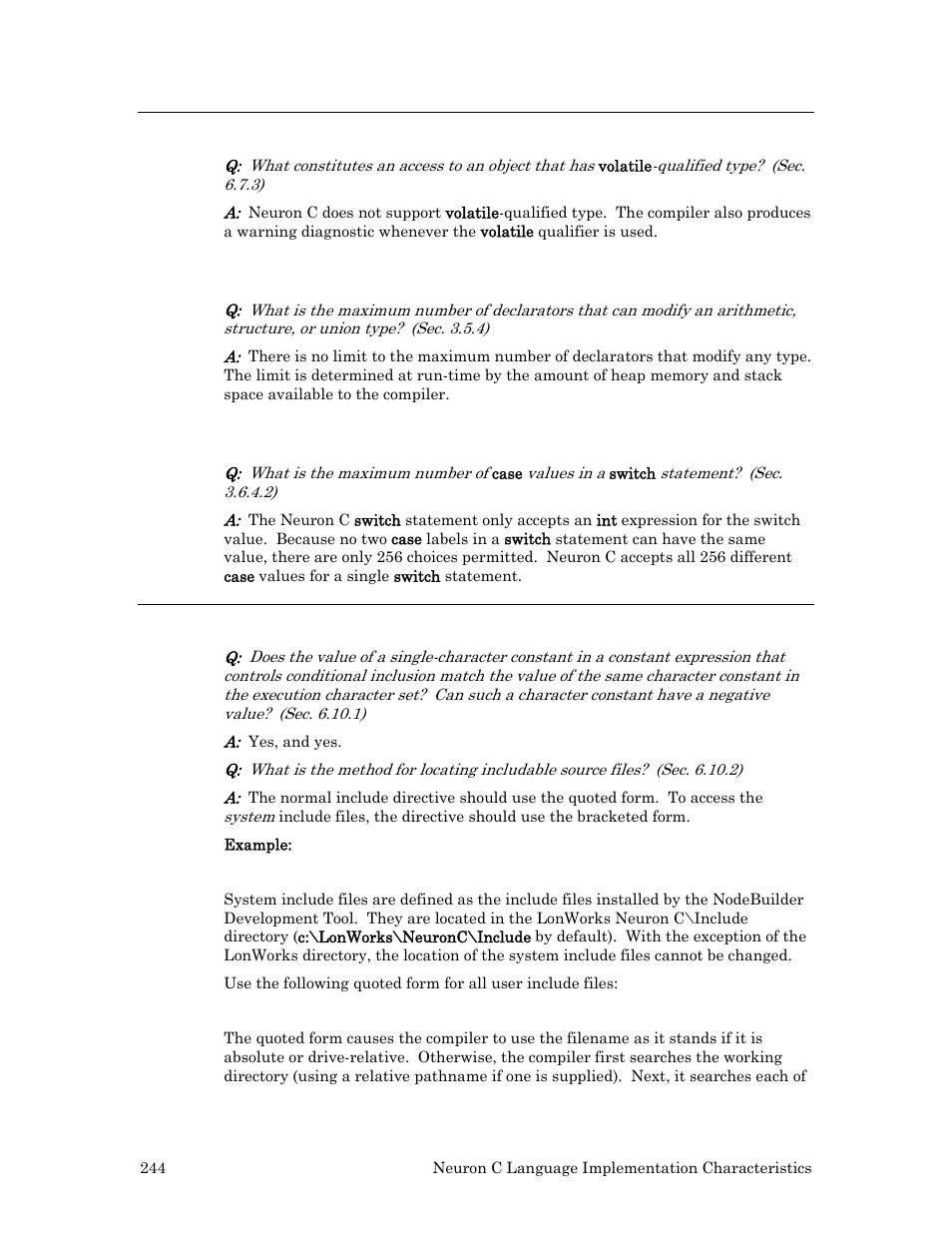 Qualifiers (j.3.10), Declarators (f.3.11 of ansi c standard), Statements (f.3.12 of ansi c standard) | Preprocessing directives (j.3.11) | Echelon Neuron C User Manual | Page 256 / 268