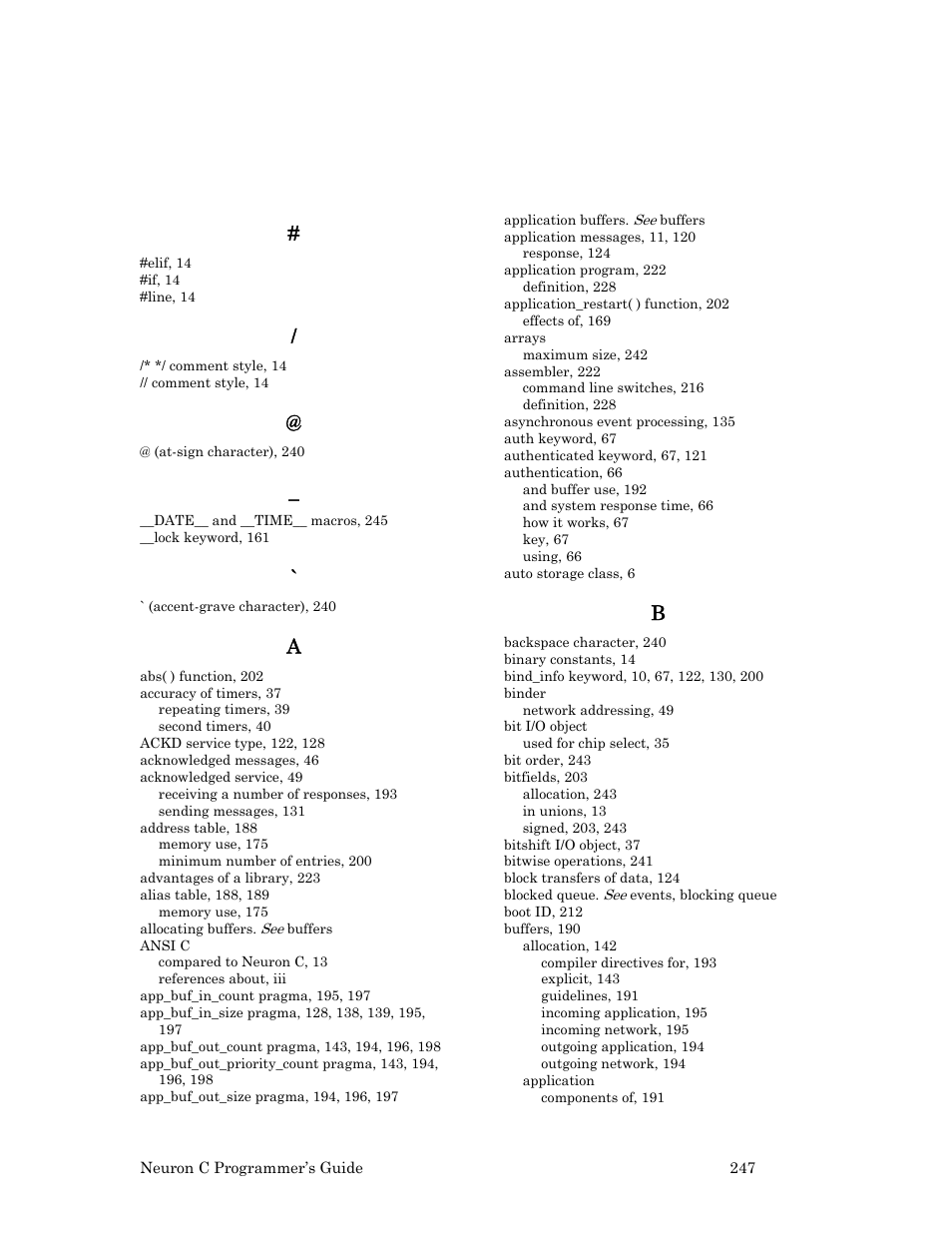 Index | Echelon Neuron C User Manual | Page 259 / 268