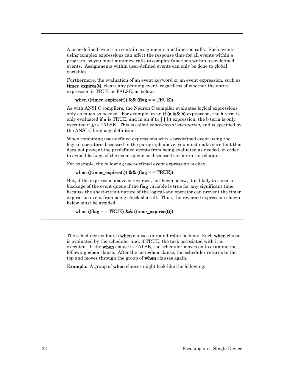 User-defined events, Scheduling of when clauses | Echelon Neuron C User Manual | Page 34 / 268