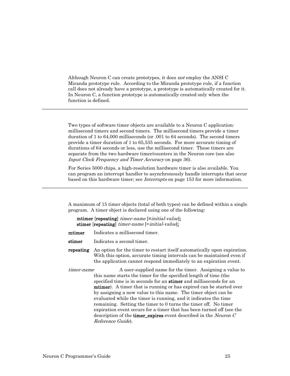 Timers, Declaring timers | Echelon Neuron C User Manual | Page 37 / 268