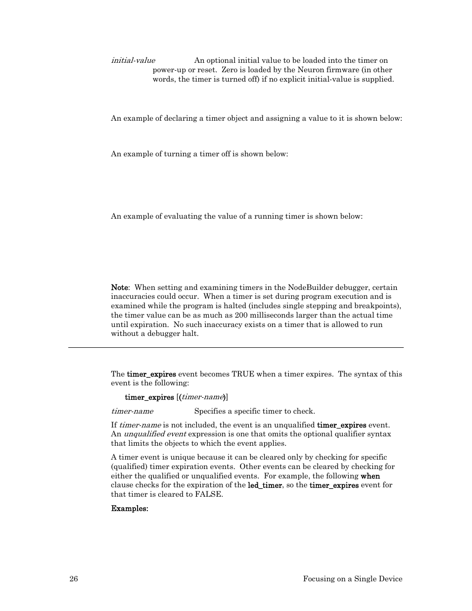 Examples, The timer_expires event | Echelon Neuron C User Manual | Page 38 / 268