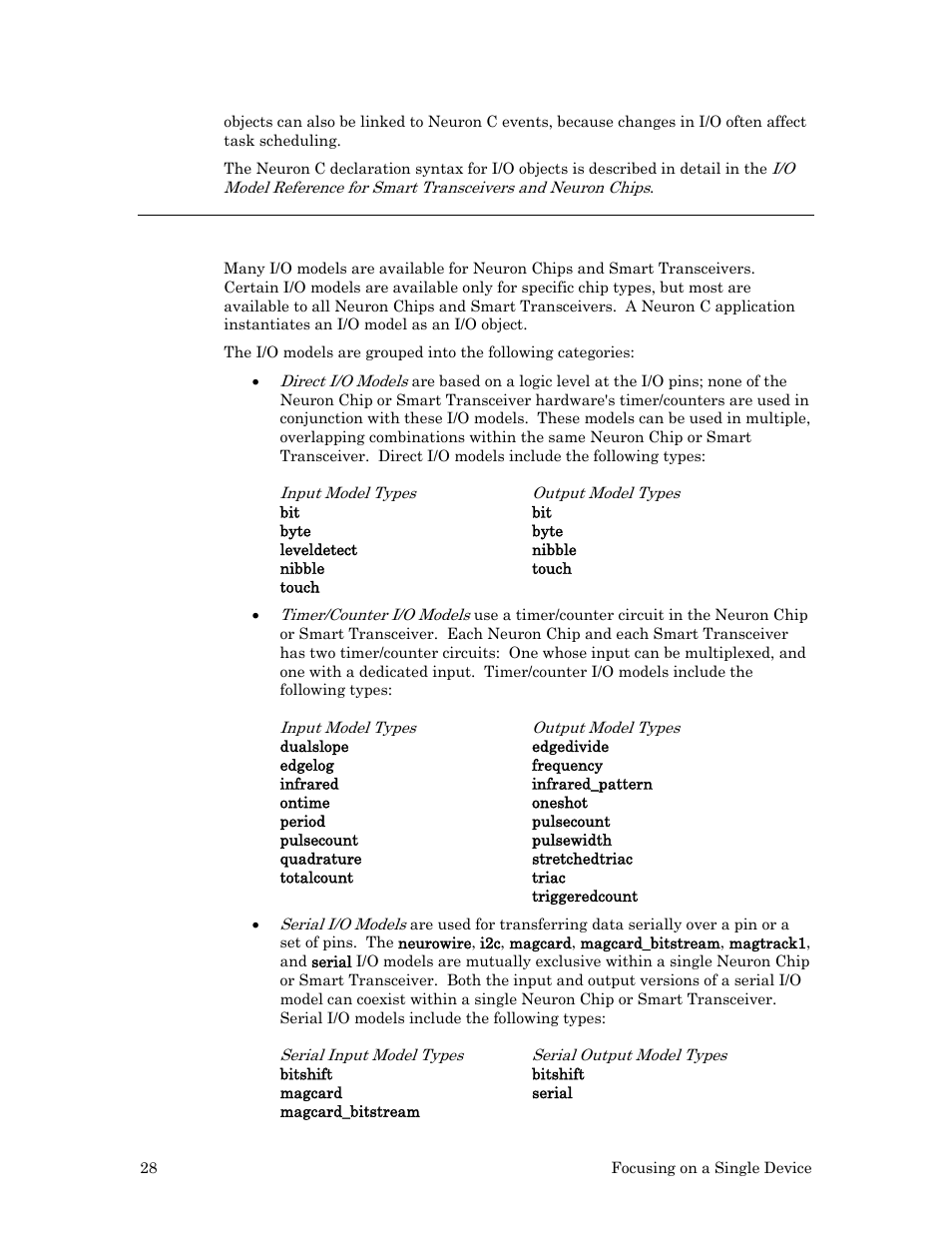 I/o object types | Echelon Neuron C User Manual | Page 40 / 268