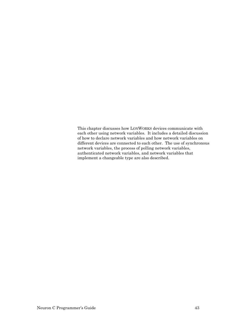 How devices communicate using network variables, Pter 3, How devices | Communicate using network variables, 43, fo, Apter 3, How devices communicate using, Network variables, 43, and also in th, How devices communicate using network | Echelon Neuron C User Manual | Page 55 / 268