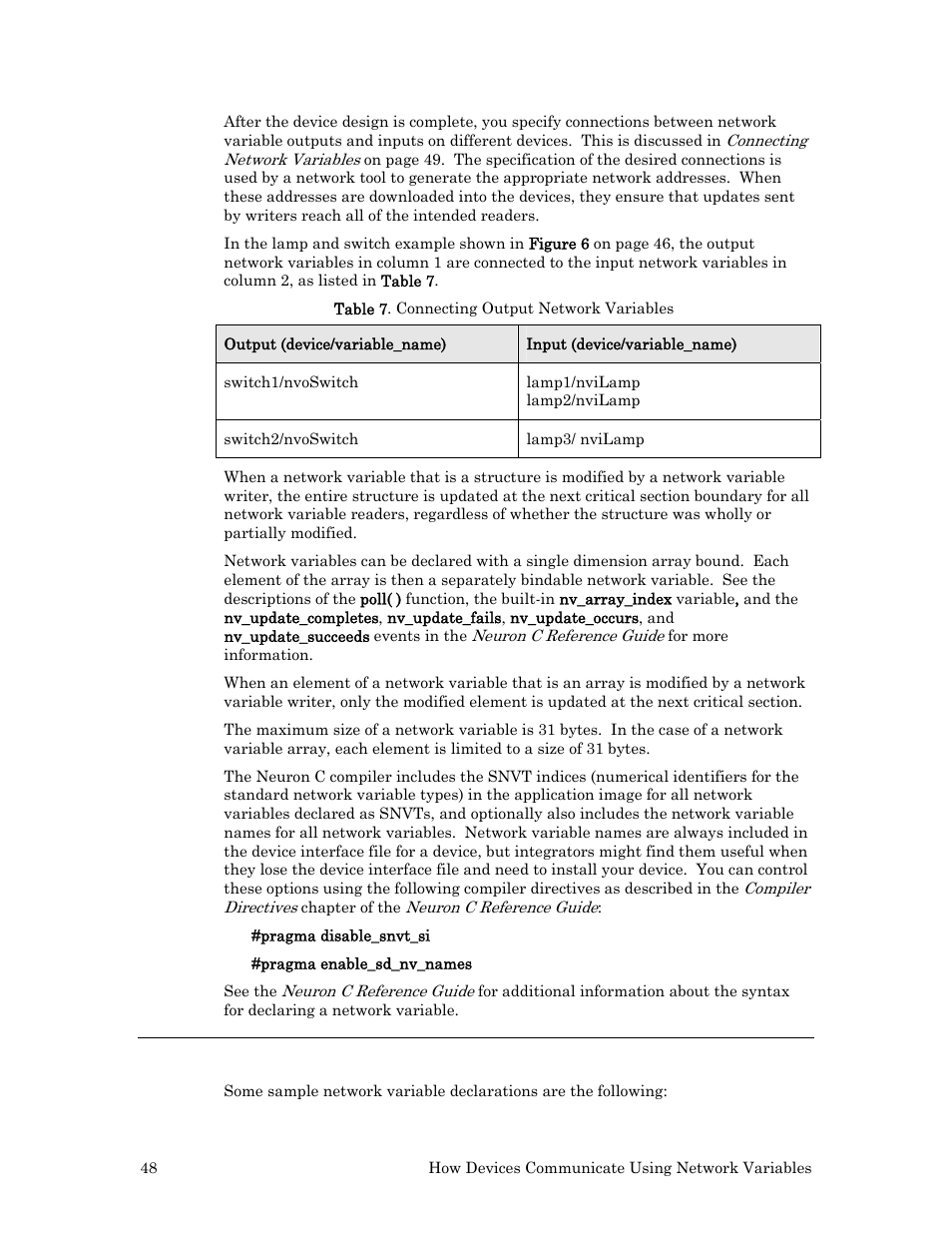 Examples of network variable declarations | Echelon Neuron C User Manual | Page 60 / 268