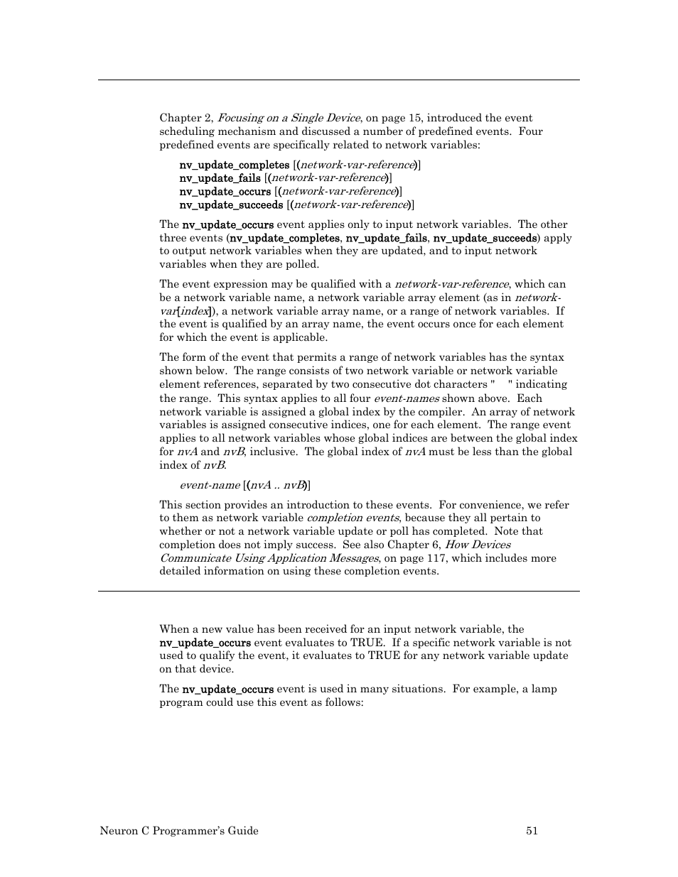 Network variable events, The nv_update_occurs event | Echelon Neuron C User Manual | Page 63 / 268