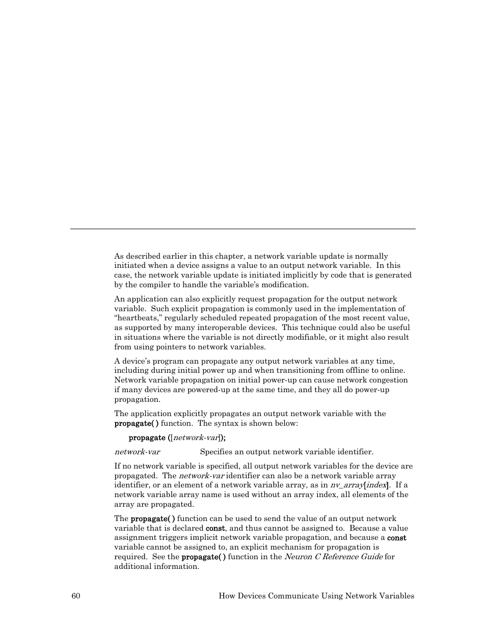 Explicit propagation of network variables, 60 descr | Echelon Neuron C User Manual | Page 72 / 268