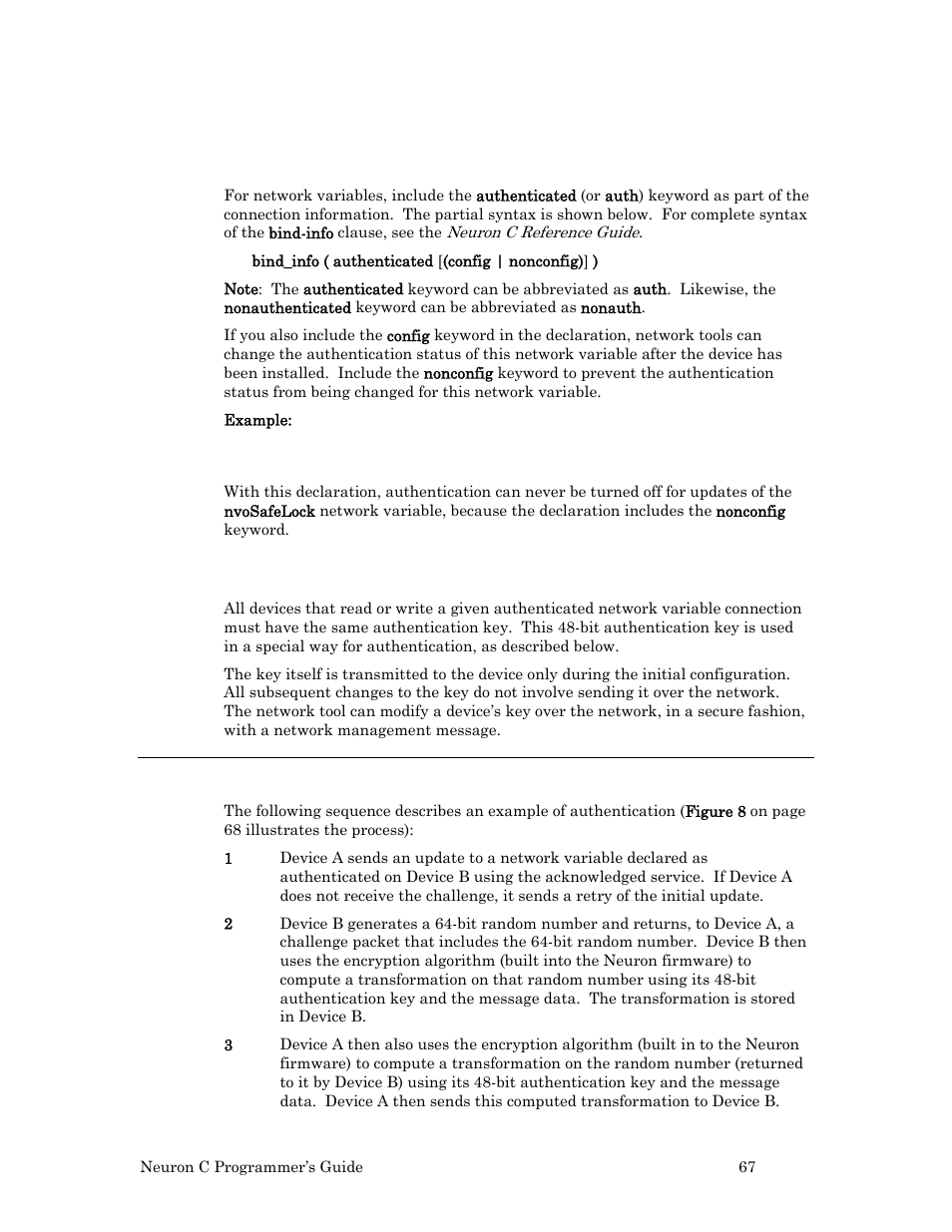 Declaring authenticated variables and messages, Specifying the authentication key, How authentication works | Echelon Neuron C User Manual | Page 79 / 268