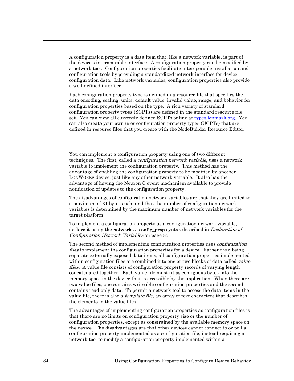 Overview, Declaring configuration properties | Echelon Neuron C User Manual | Page 96 / 268