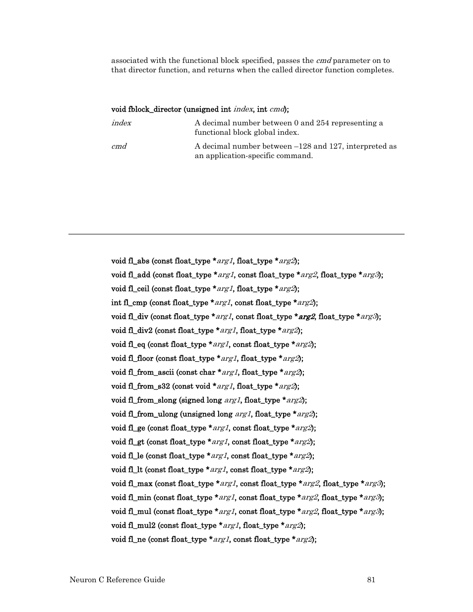 Syntax, Example, Floating-point support functions | Echelon Neuron C User Manual | Page 101 / 267