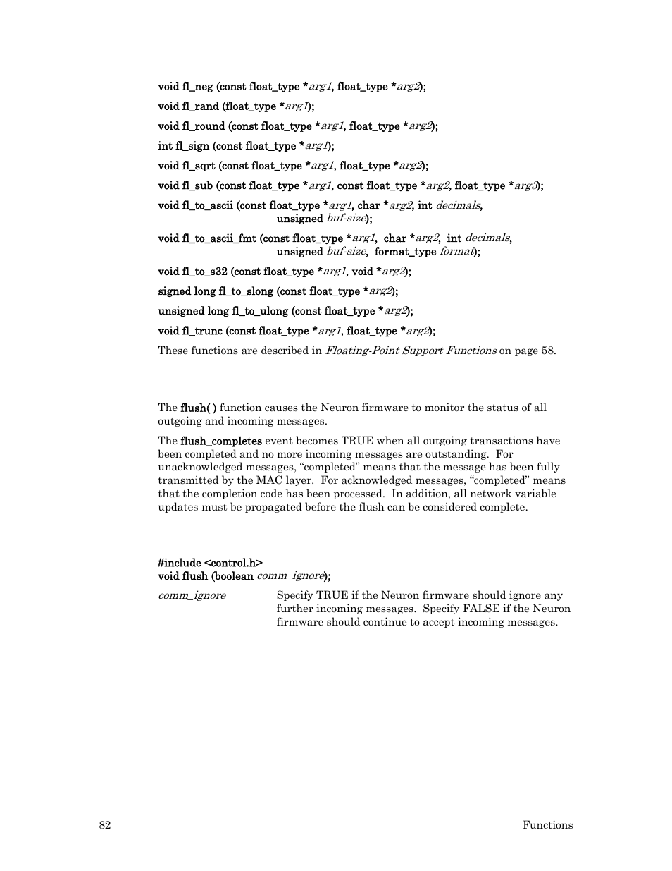 Flush( ) function, Syntax, Example | Echelon Neuron C User Manual | Page 102 / 267