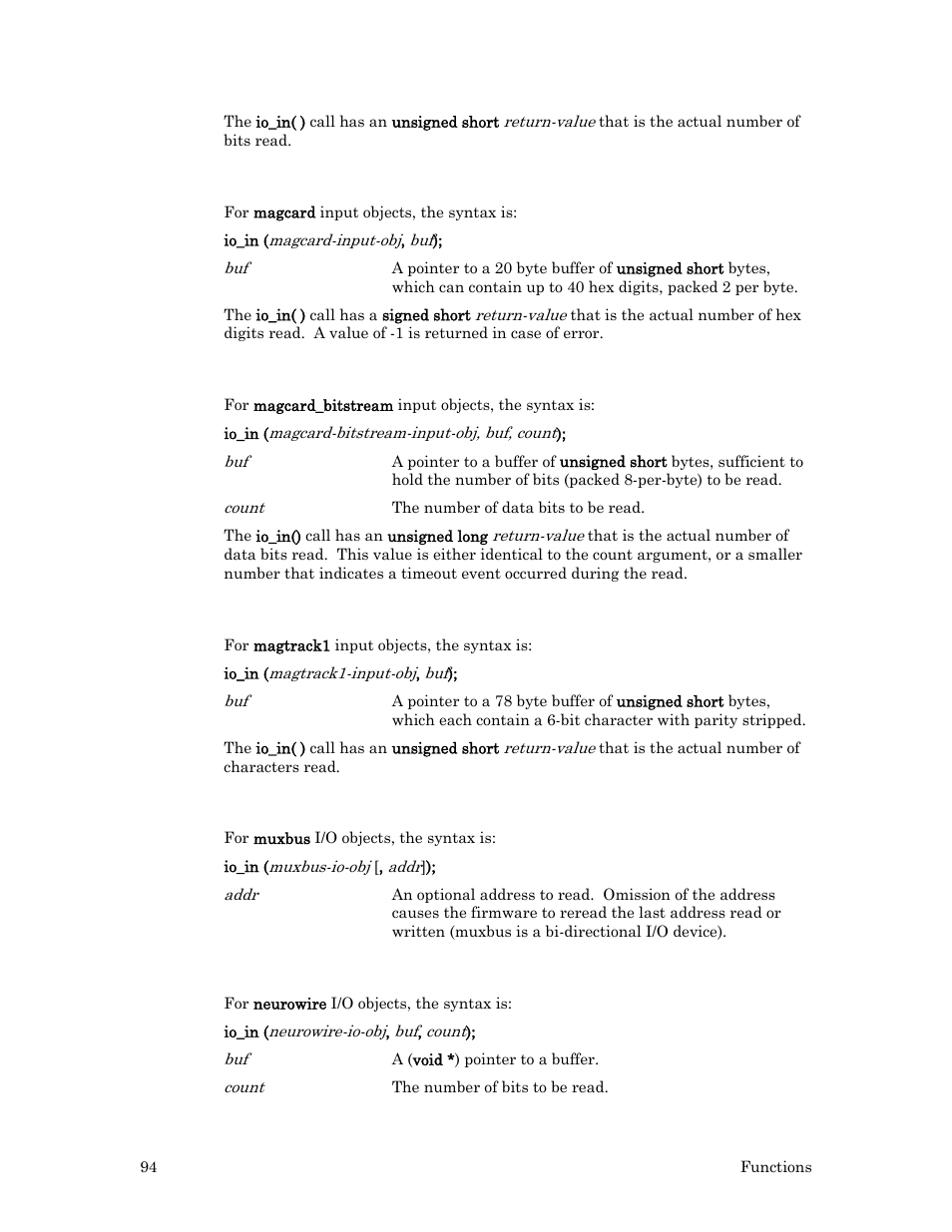 Magcard, Magcard_bitstream, Magtrack1 | Muxbus, Neurowire | Echelon Neuron C User Manual | Page 114 / 267