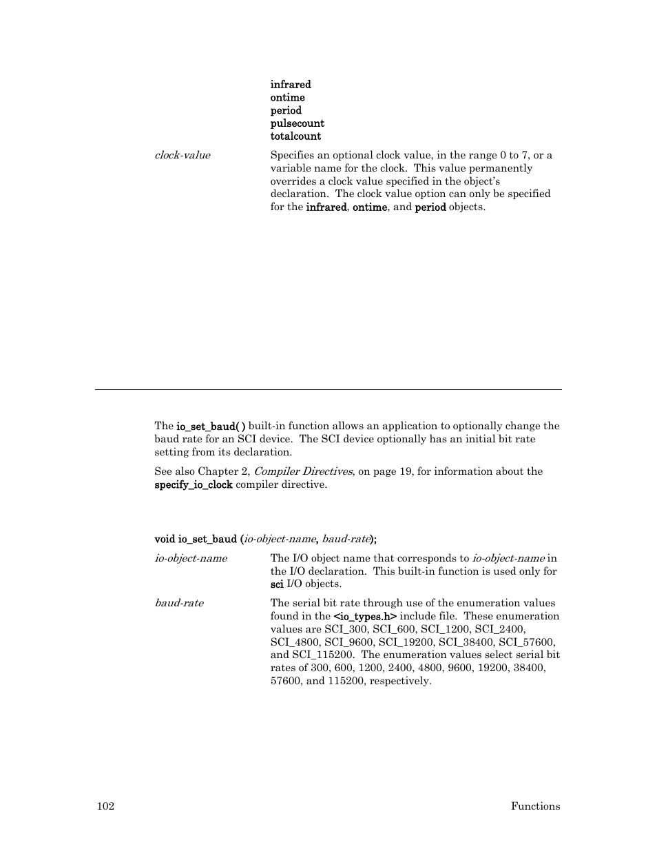 Example, Io_set_baud( ) built-in function, Syntax | Echelon Neuron C User Manual | Page 122 / 267