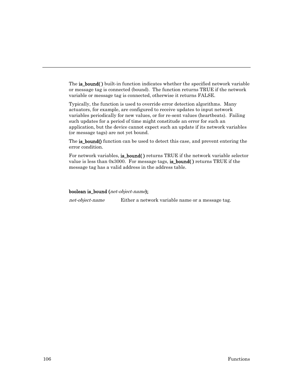 Is_bound( ) built-in function, Syntax, Example | Echelon Neuron C User Manual | Page 126 / 267