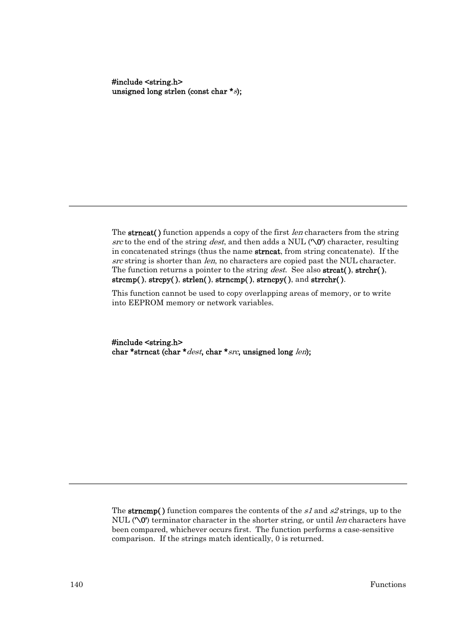 Syntax, Example, Strncat( ) function | Strncmp( ) function | Echelon Neuron C User Manual | Page 160 / 267