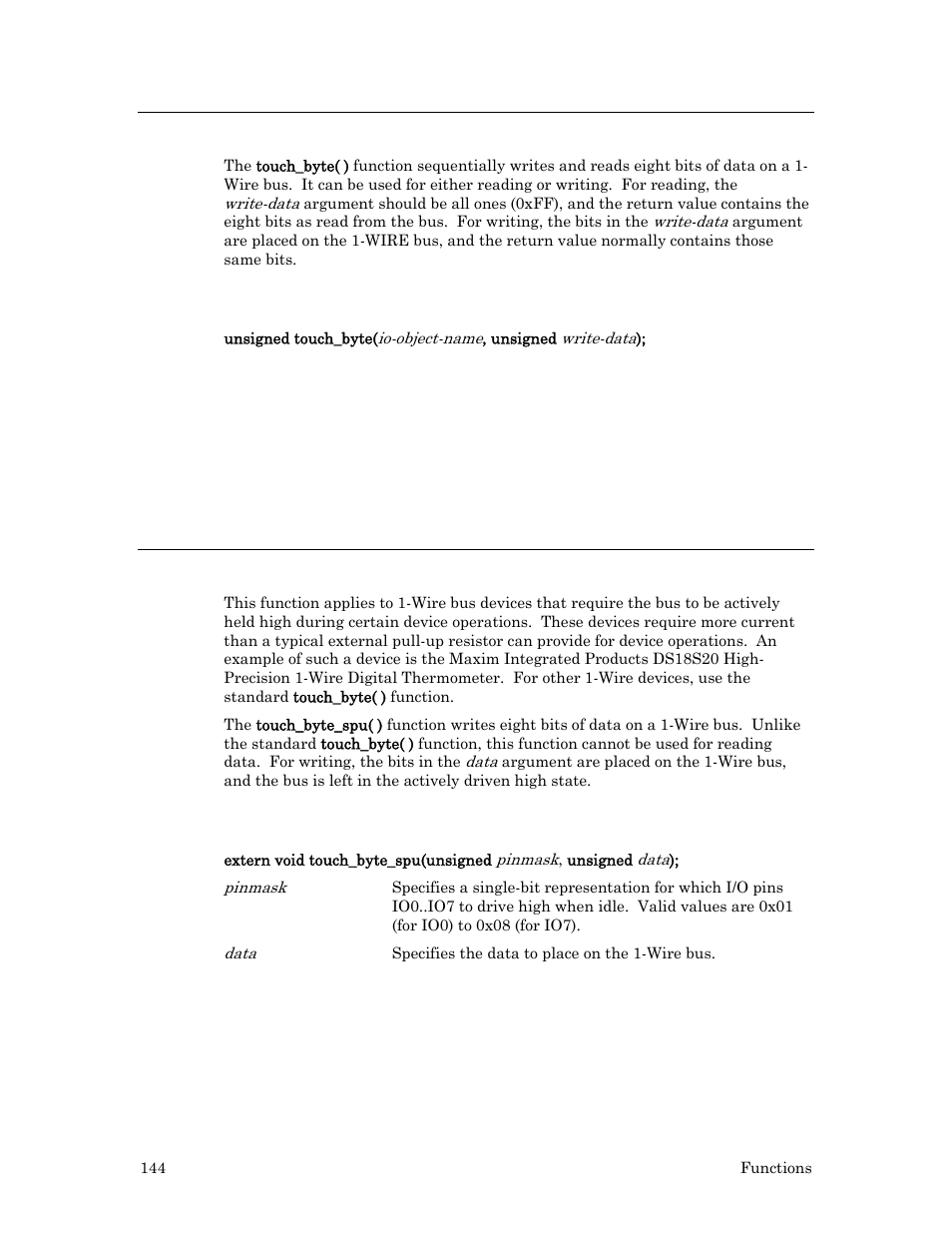 Touch_byte( ) built-in function, Syntax, Example | Touch_byte_spu( ) built-in function | Echelon Neuron C User Manual | Page 164 / 267