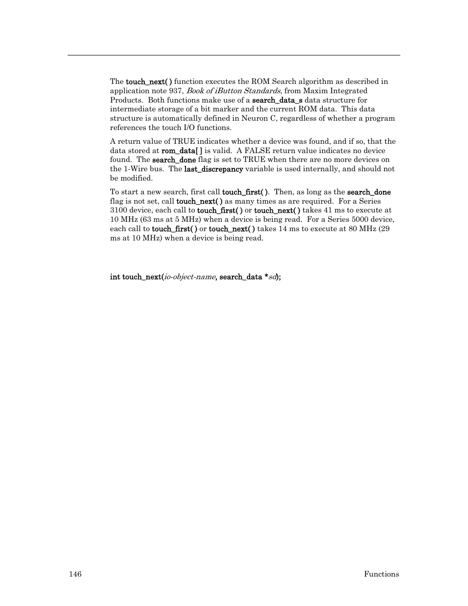 Touch_next( ) built-in function, Syntax, Example | Echelon Neuron C User Manual | Page 166 / 267