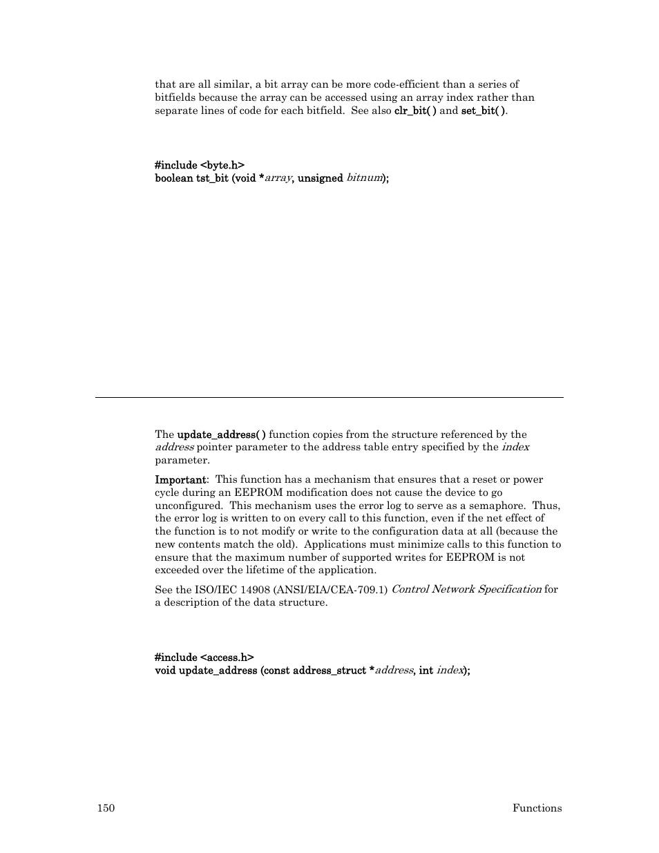 Syntax, Example, Update_address( ) function | Echelon Neuron C User Manual | Page 170 / 267