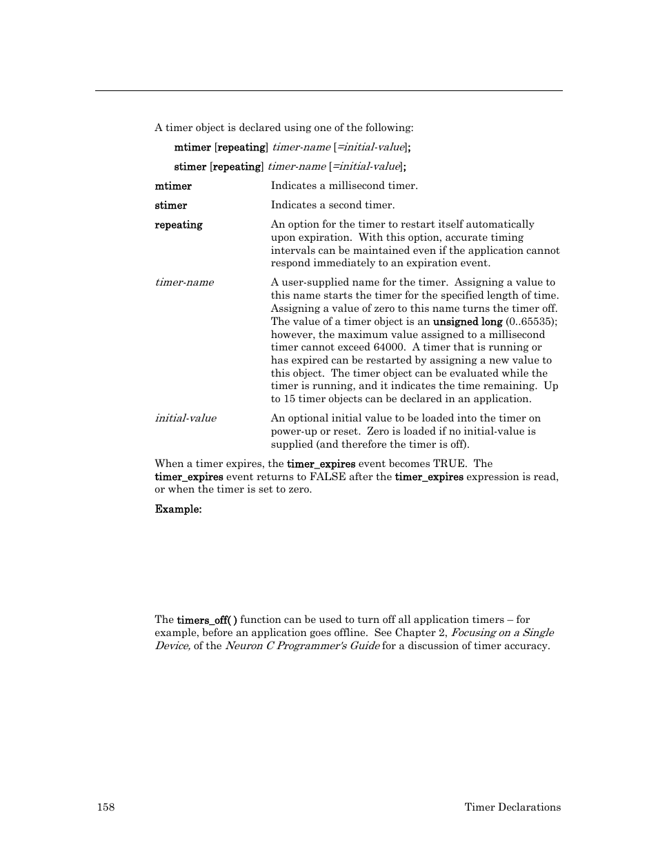 Timer object | Echelon Neuron C User Manual | Page 178 / 267