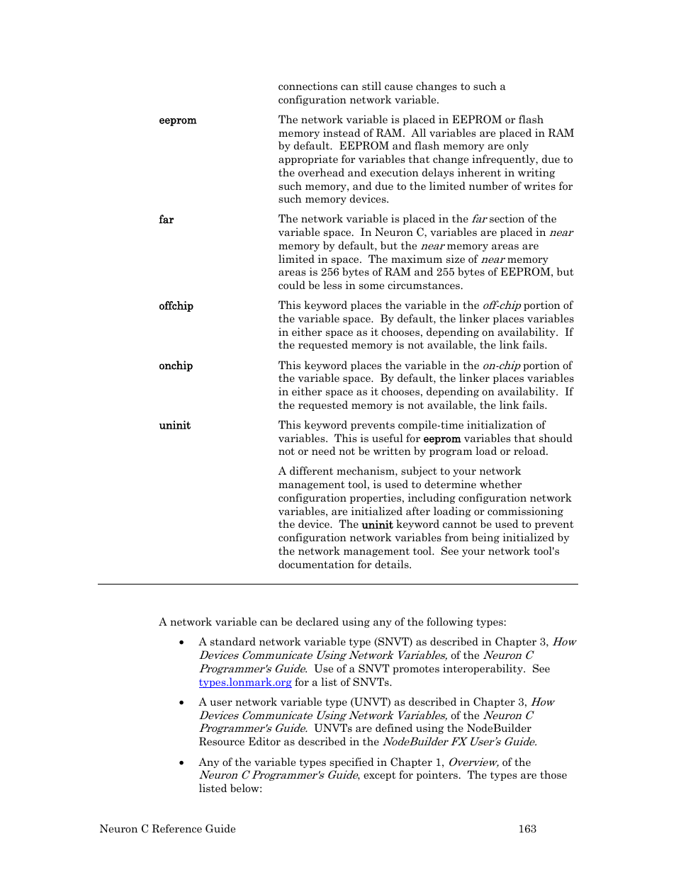 Network variable types (type) | Echelon Neuron C User Manual | Page 183 / 267