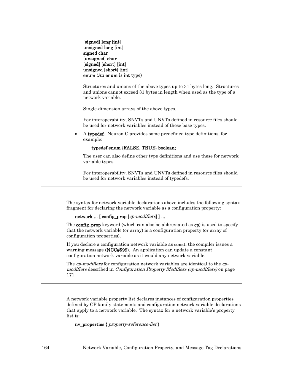 Configuration network variables, Network variable property lists (nv-property-list) | Echelon Neuron C User Manual | Page 184 / 267