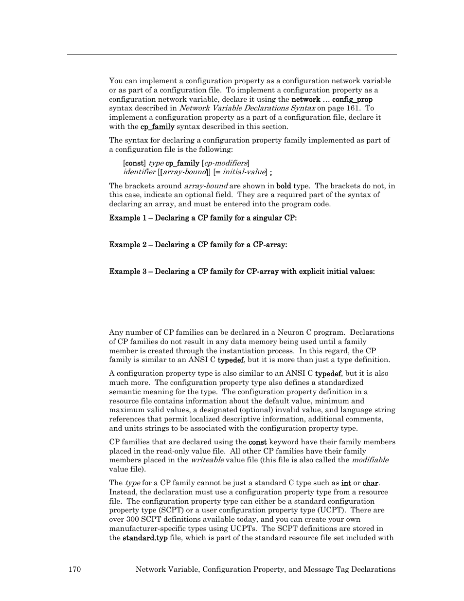 Configuration property declarations | Echelon Neuron C User Manual | Page 190 / 267