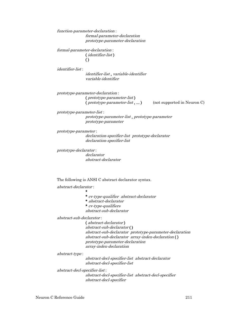 Abstract declarators | Echelon Neuron C User Manual | Page 231 / 267