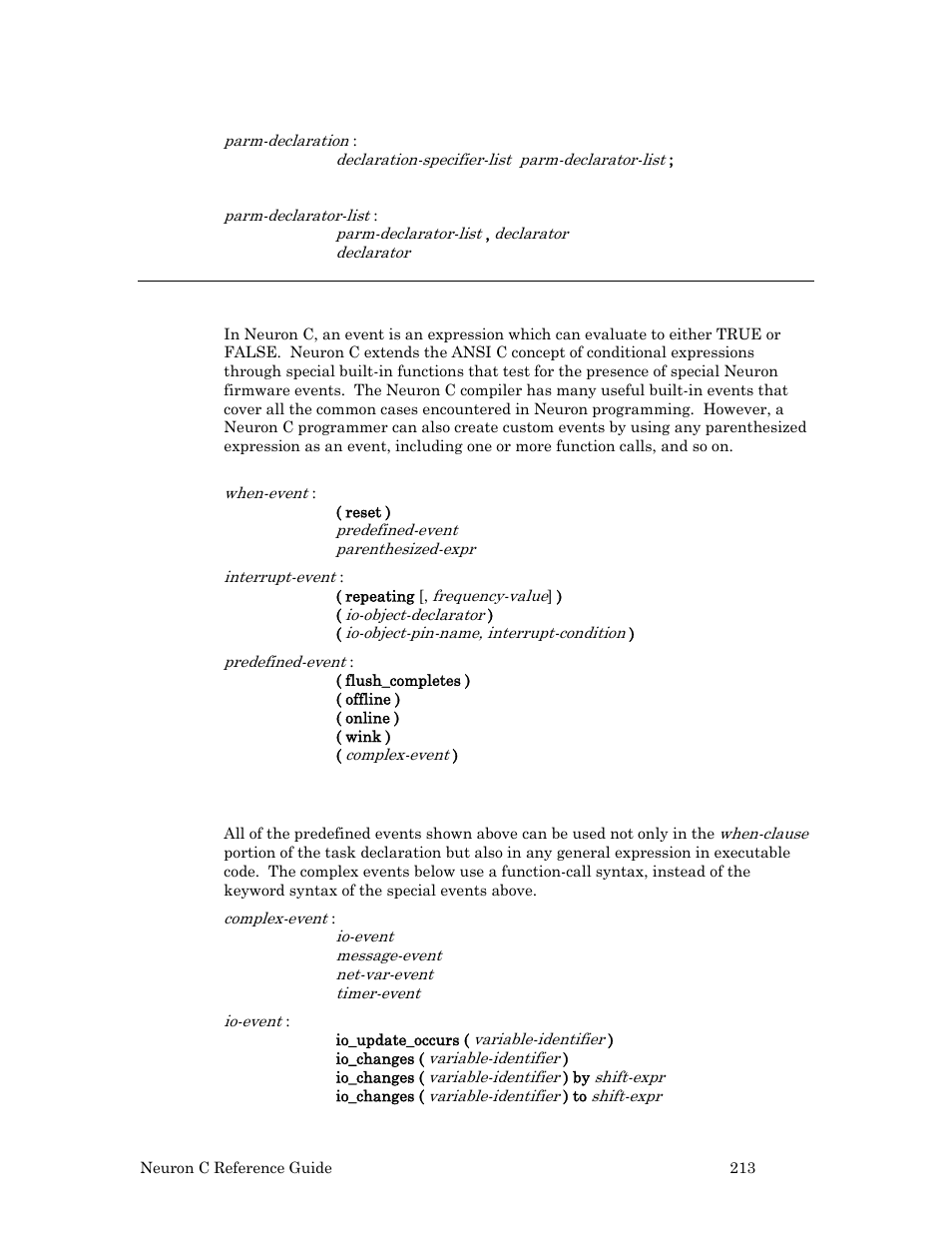 Conditional events, Complex events | Echelon Neuron C User Manual | Page 233 / 267