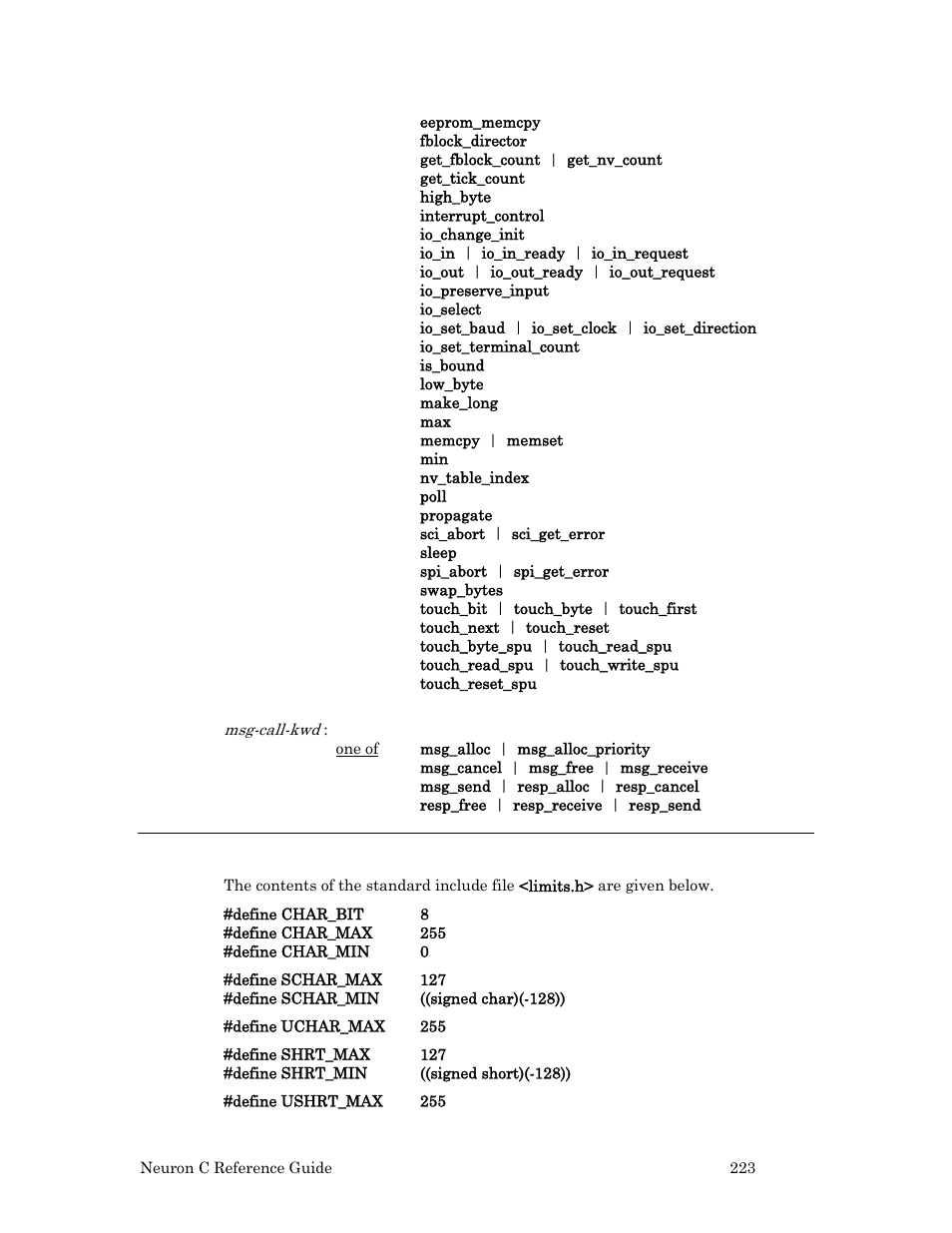 Implementation limits | Echelon Neuron C User Manual | Page 243 / 267