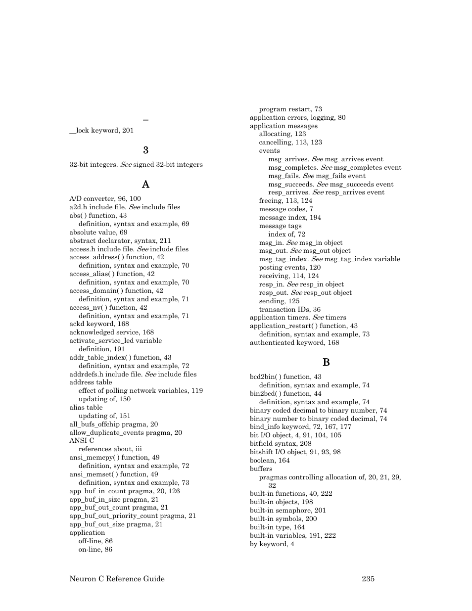 Index | Echelon Neuron C User Manual | Page 255 / 267