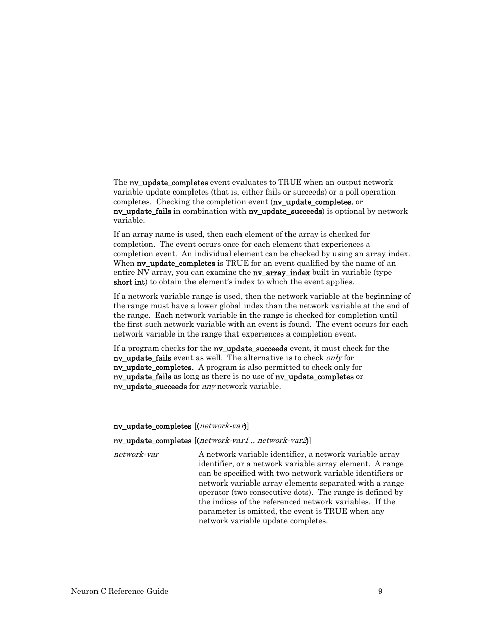 Nv_update_completes event, Syntax | Echelon Neuron C User Manual | Page 29 / 267