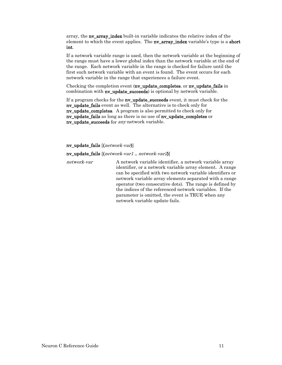 Syntax, Example 1 – event for a single network variable, Example 2 – event for a network variable array | Echelon Neuron C User Manual | Page 31 / 267