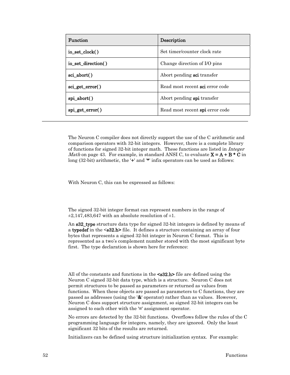 Signed 32-bit integer support functions | Echelon Neuron C User Manual | Page 72 / 267