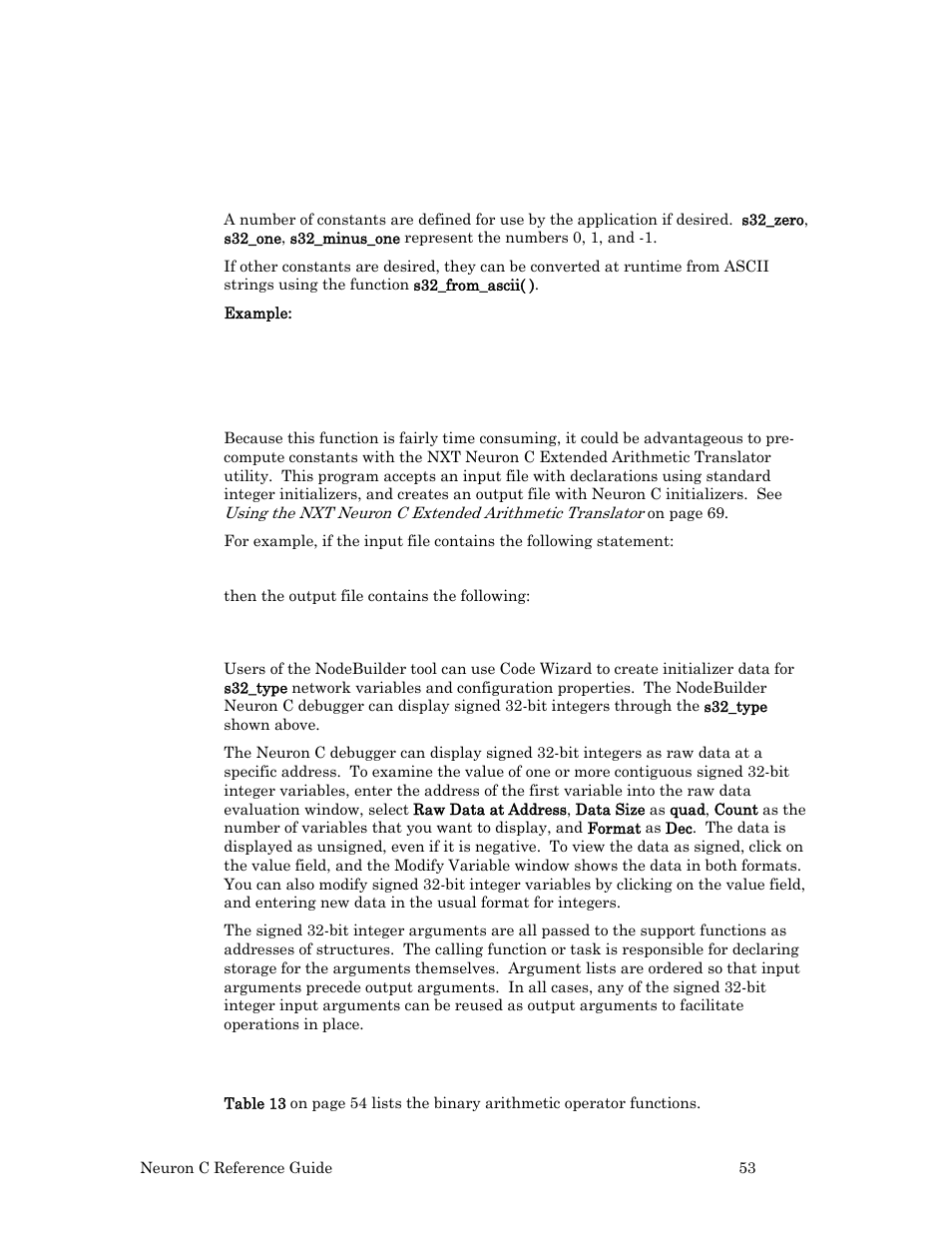 Binary arithmetic operators | Echelon Neuron C User Manual | Page 73 / 267