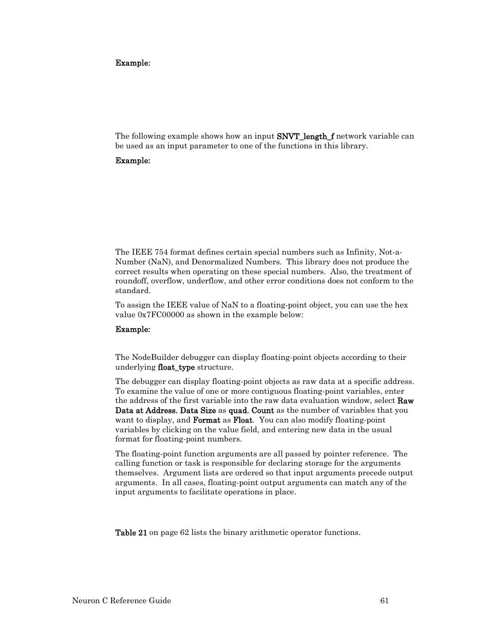 Binary arithmetic operators | Echelon Neuron C User Manual | Page 81 / 267